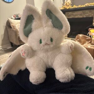 Kawaii White Leaf Bat Plush - Rare Green Ear Manta Bat Stuffed Animal